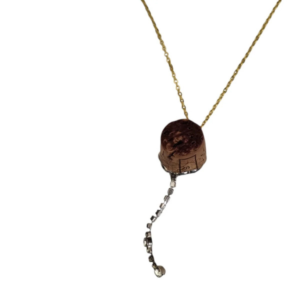 14K Plated Black Clear Crystal Flower Cork Rhinestone Drop Stone Cable Necklace - Picture 3 of 3